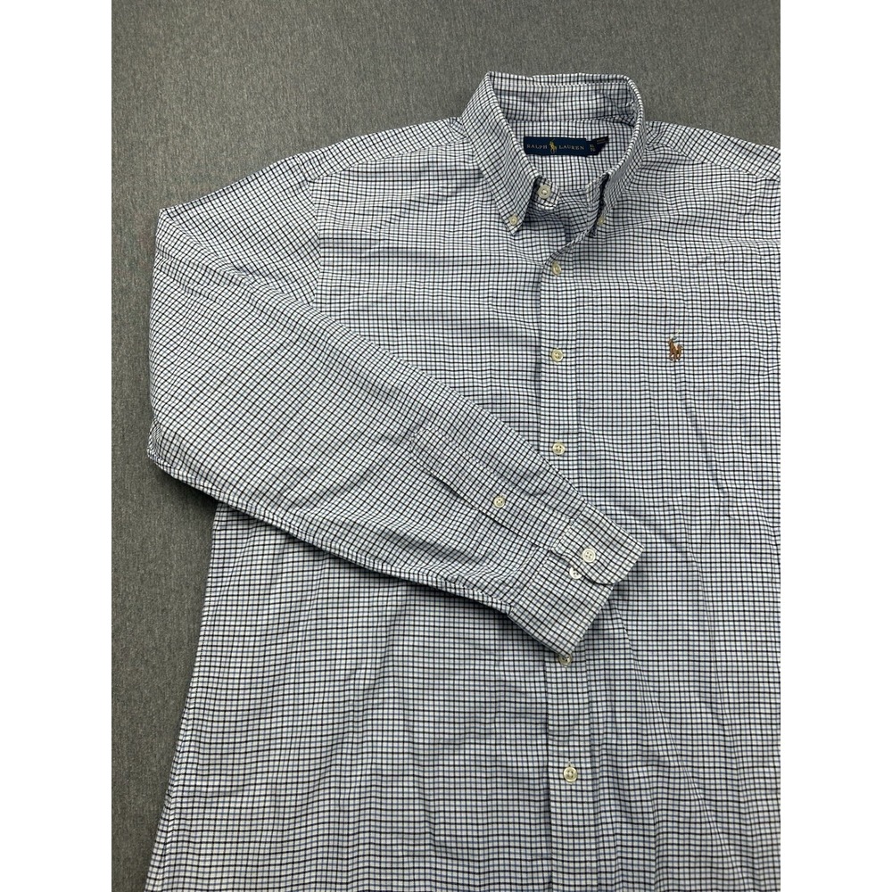Ralph Lauren Long Sleeve Button Shirt Mens XL Blue Black White Check Flesh Pony